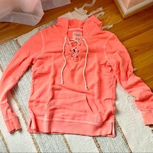 American Eagle Neon Coral Lightweight lace up hoodie